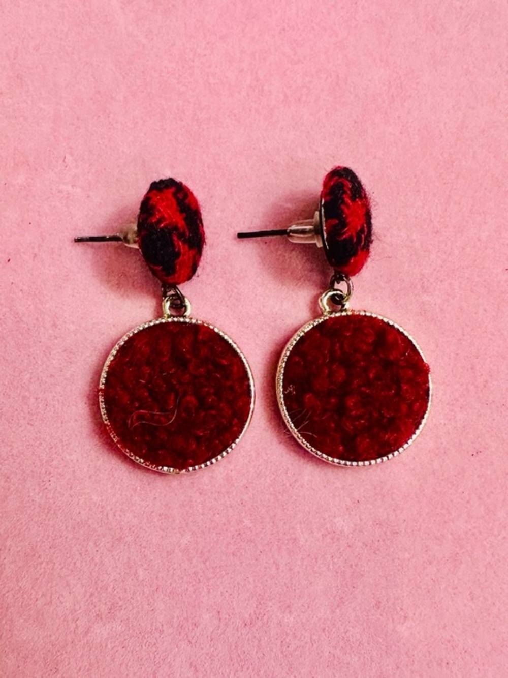 Red Textured Drop Earrings